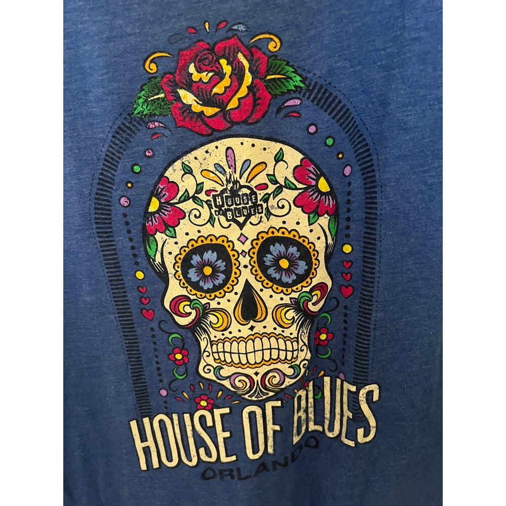 House of Blues Orlando Women's Sugar Skull Blue Short Sleeve Crew Neck L T-shirt - Picture 6 of 6